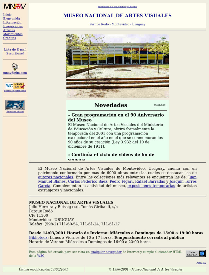 Diseño 2001-2007. Dirección: Ángel Kalenberg - Historia de nuestra web - Museo Nacional de Artes Visuales