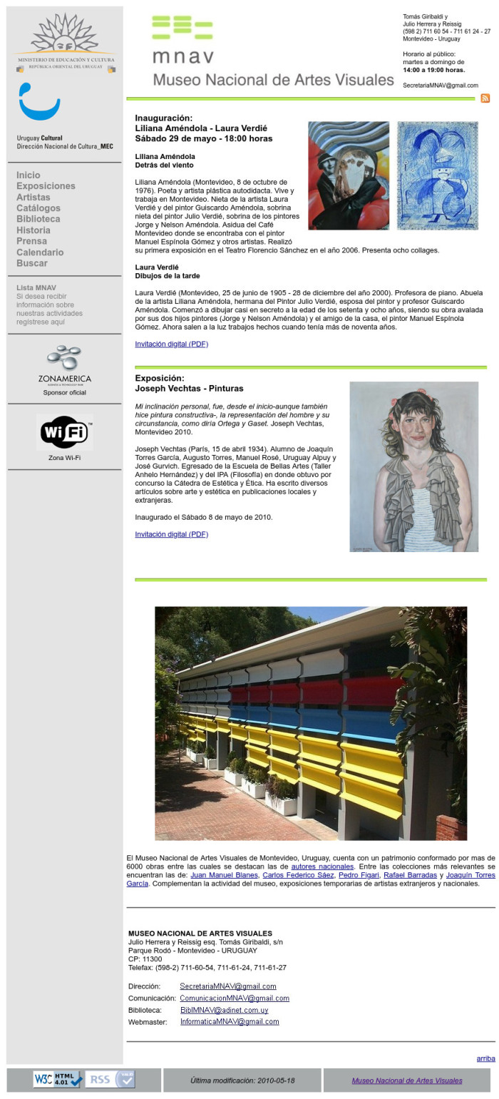 Diseño 2009-2010. Dirección: Mario Sagradini - Historia de nuestra web - Museo Nacional de Artes Visuales